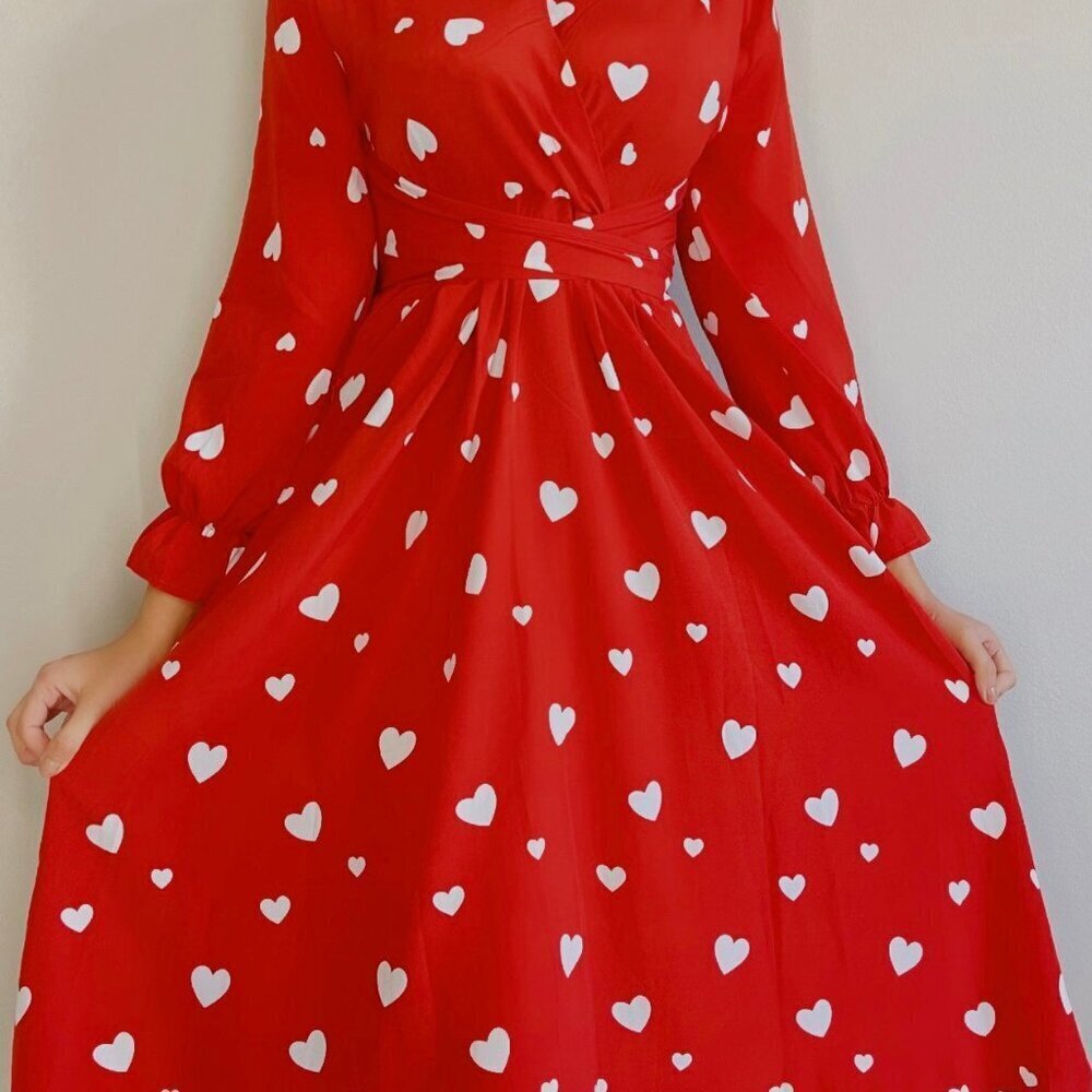Long Sleeve Red Heart Midi Dress - Picture 2 of 3